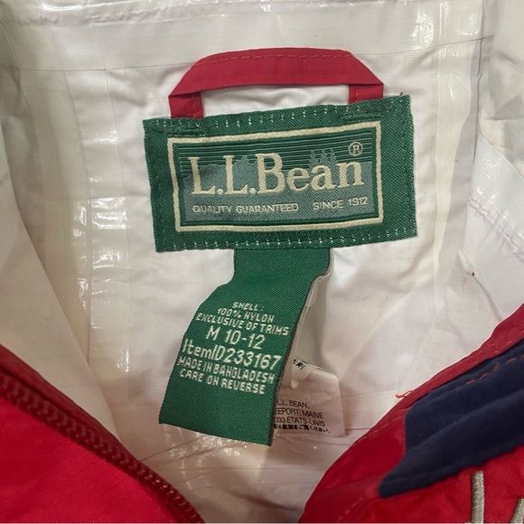 LL Bean Rain Jacket Youth Size Medium 10/12 Red Reflective Hooded Coat Nylon - Picture 9 of 16